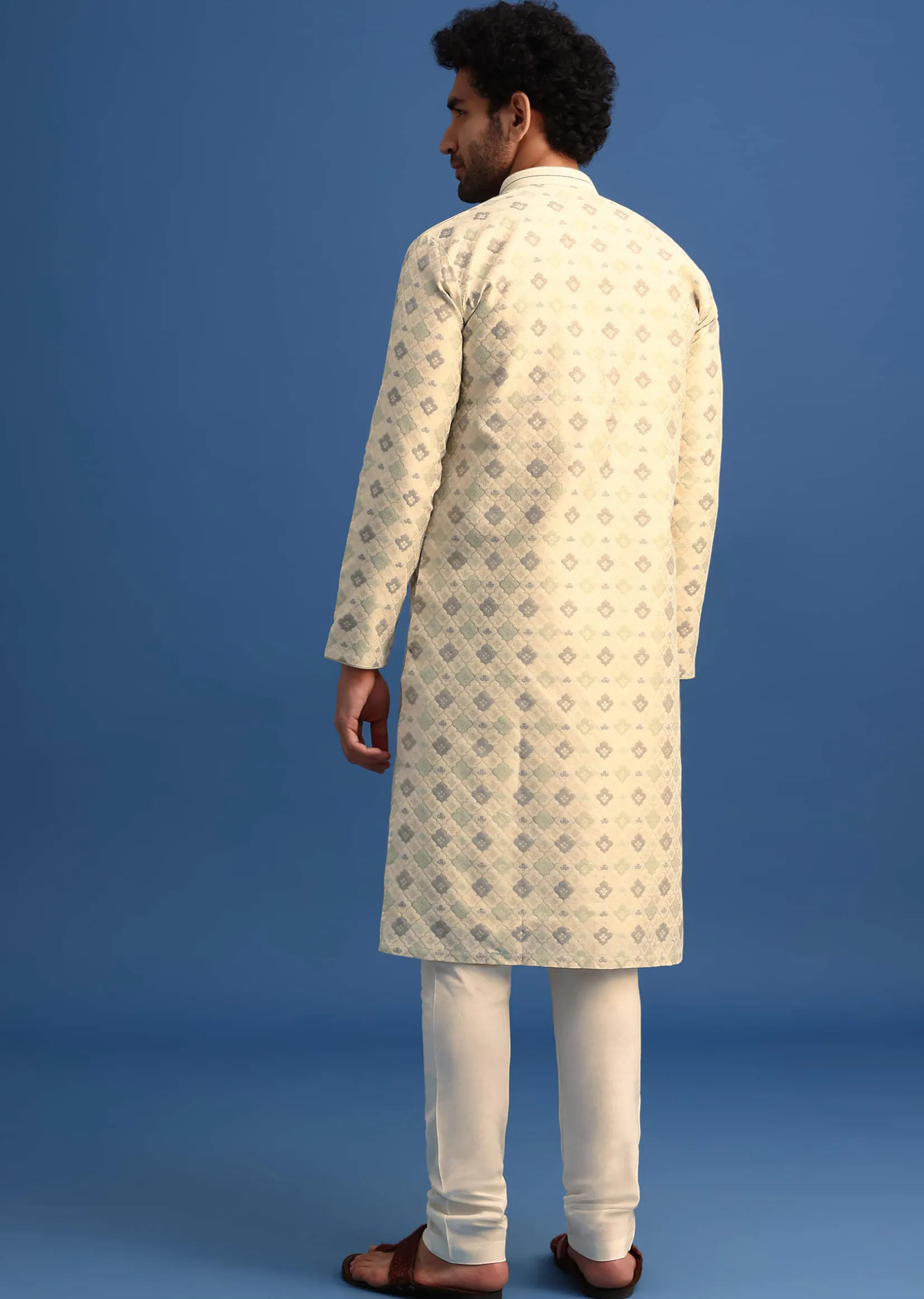 Beige Foil Print Kurta Set