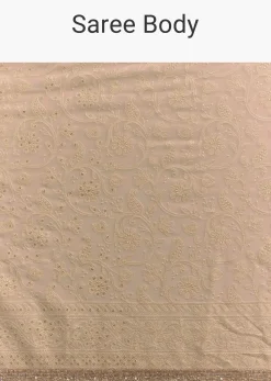Beige Georgette Chikankari Saree With Stone And Cutdana Work