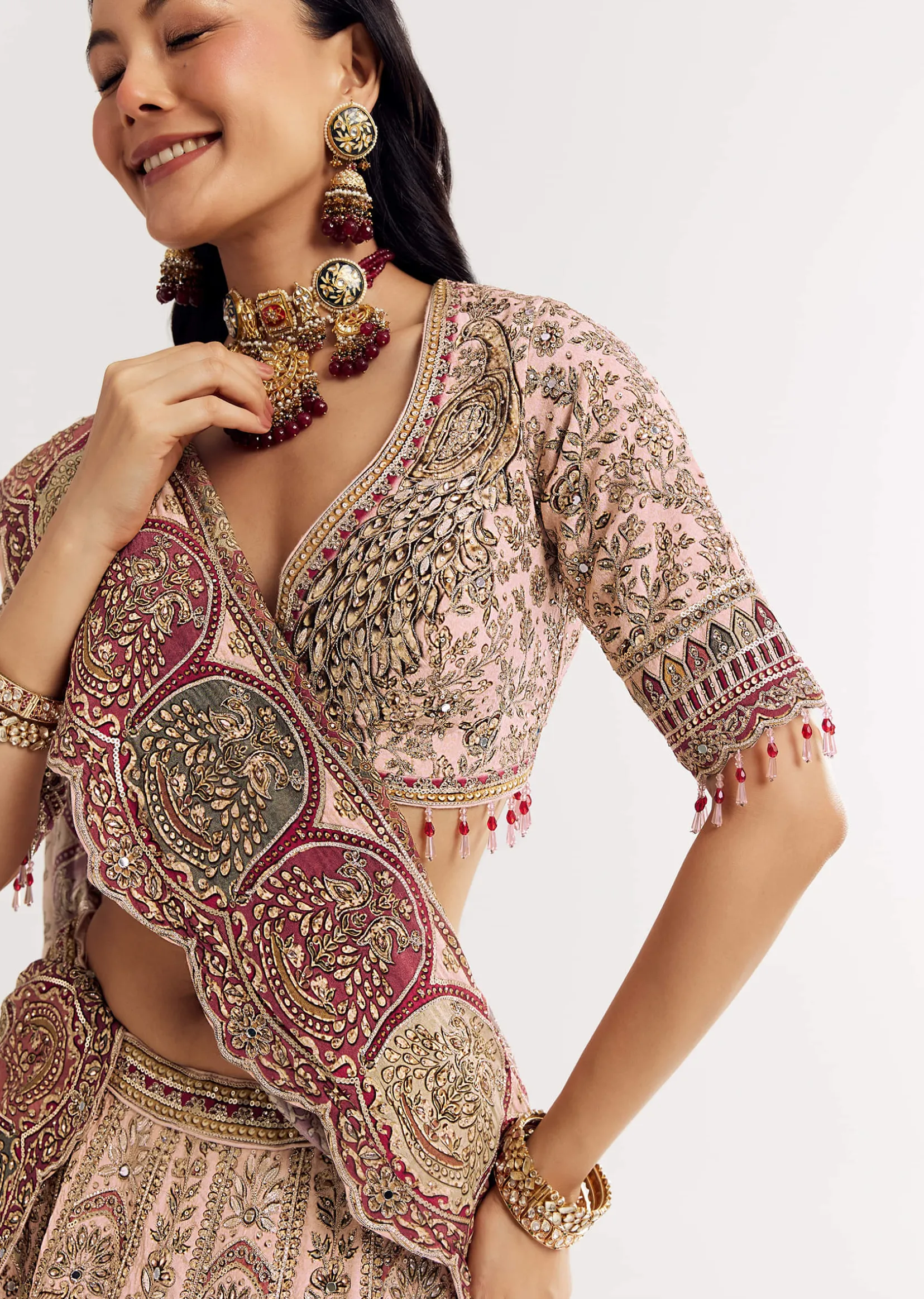 Beige Georgette Printed V Neckline Lehenga With Crepe Dupatta