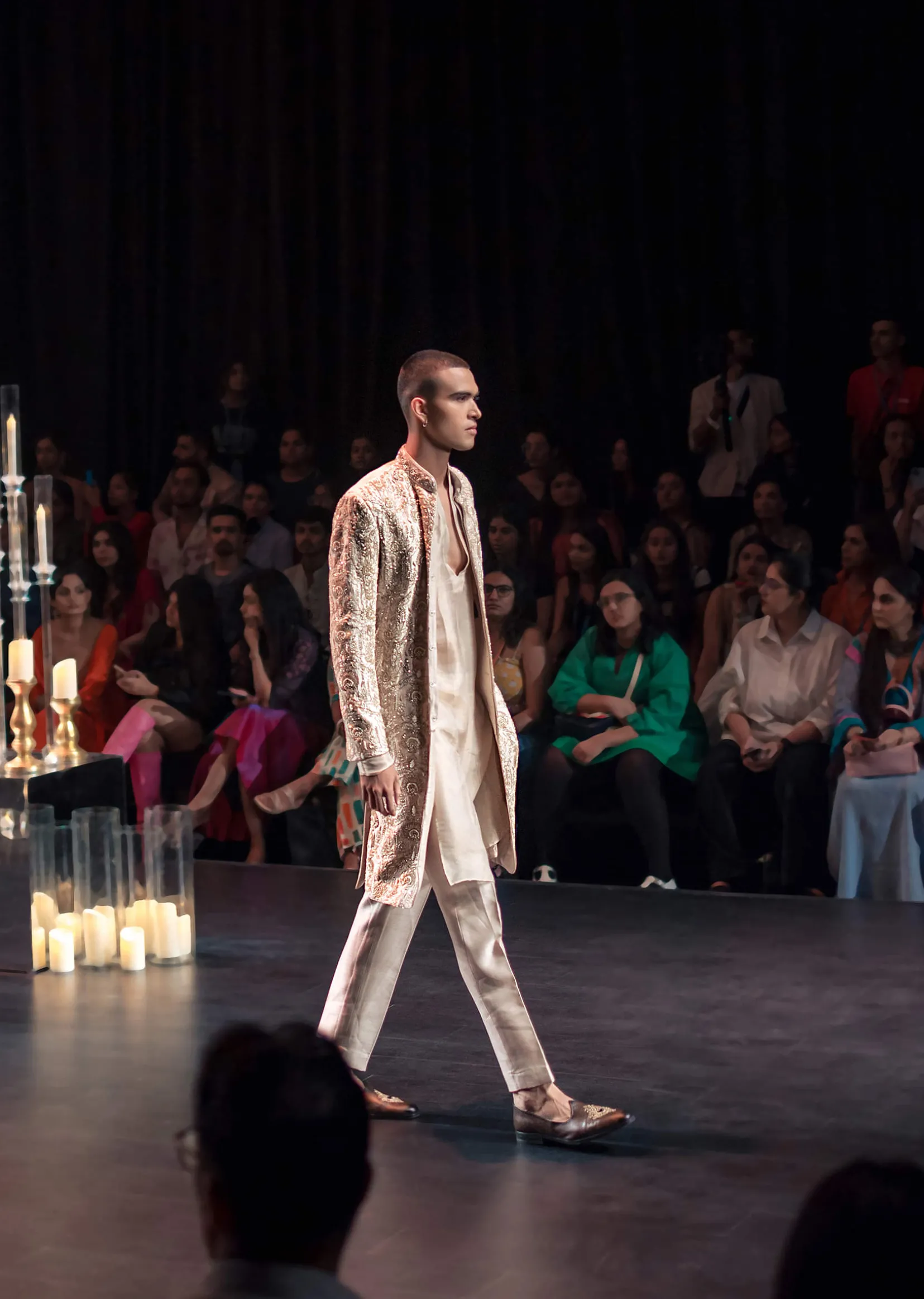 Beige Gold Hand Embroidered Sherwani Set