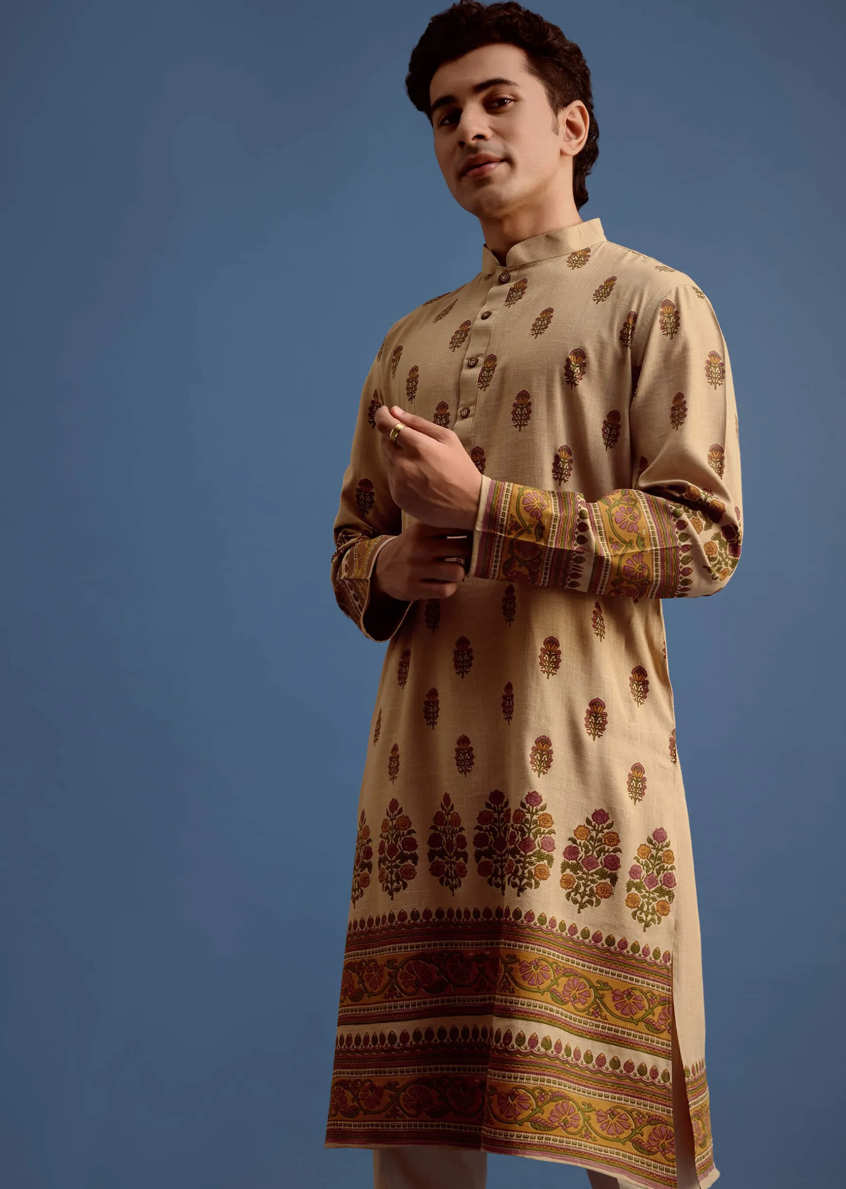 Beige Hand Block Printed Kurta Set