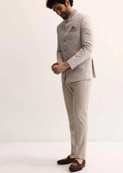 Beige Jodhpuri Suit With Self Work Embroidery For Men