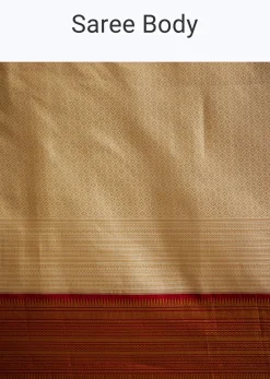 Beige Kanjivaram Silk Saree With Contrast Border