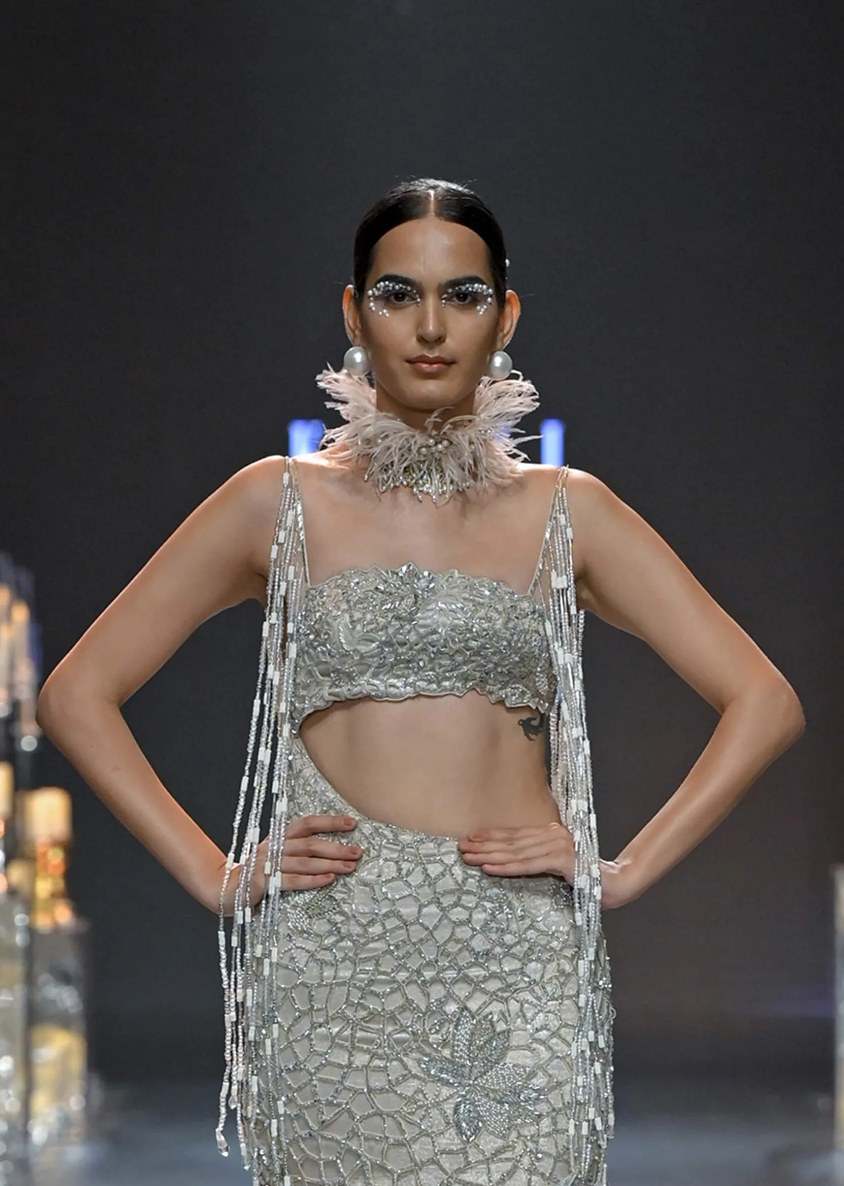 Beige Layered Balloon Gown With Asymmetric Cut