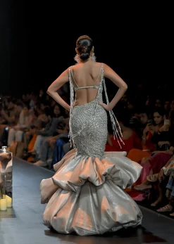 Beige Layered Balloon Gown With Asymmetric Cut