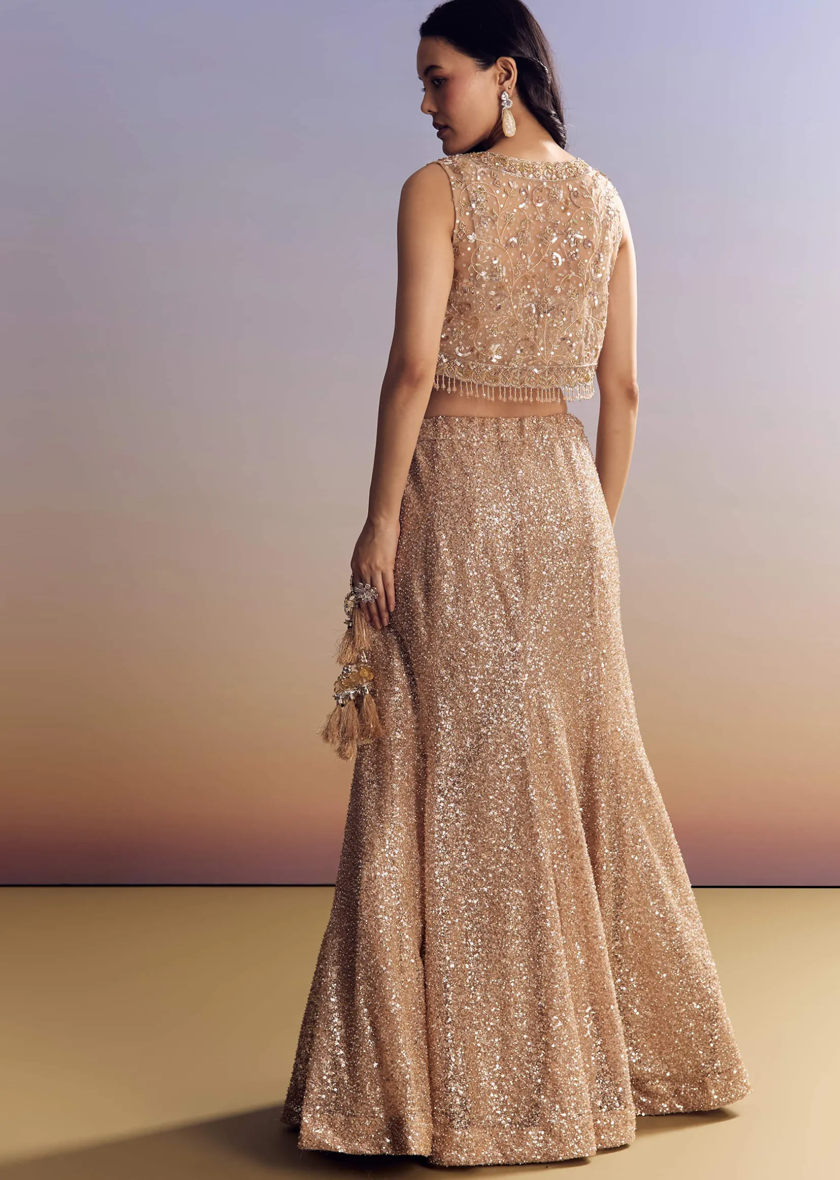 Beige Lehenga Set With Jacket And Cut Dana Embroidery