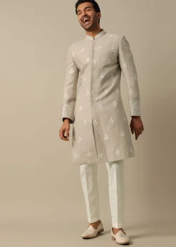 Beige Linen Indowestern Sherwani Set