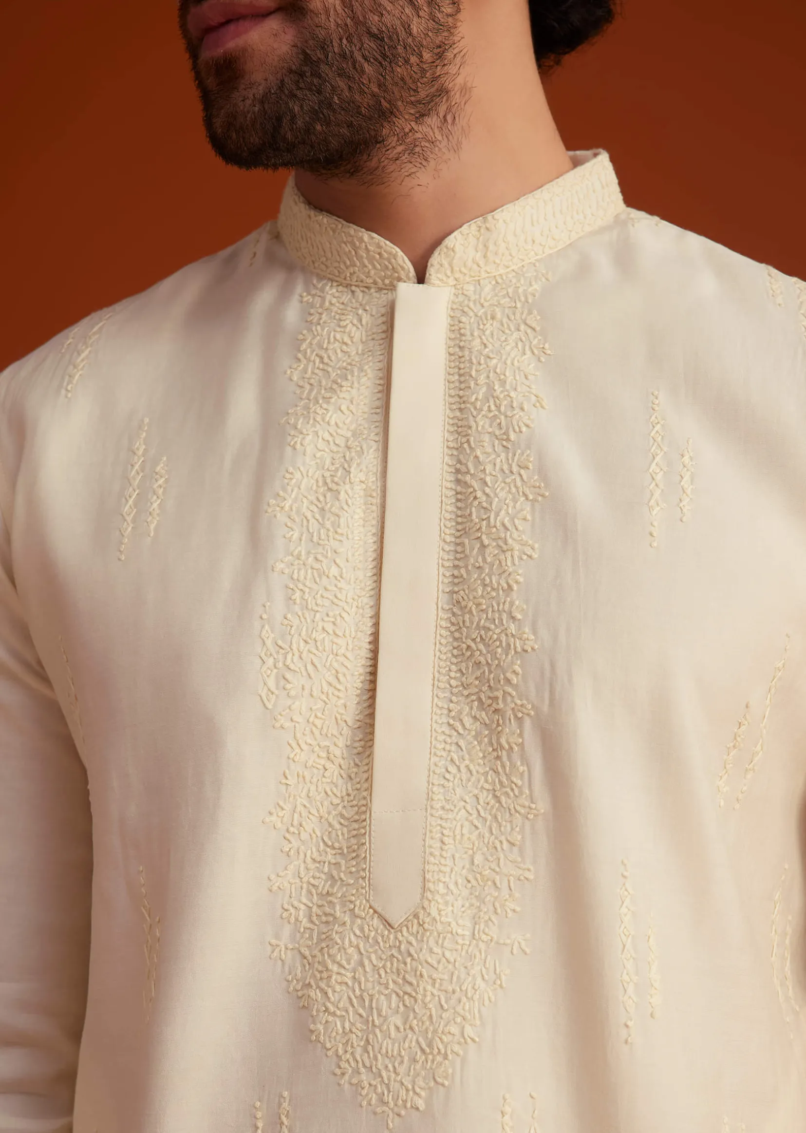 Beige Minimal Embroidered Kurta Pajama Set