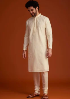 Beige Minimal Embroidered Kurta Pajama Set
