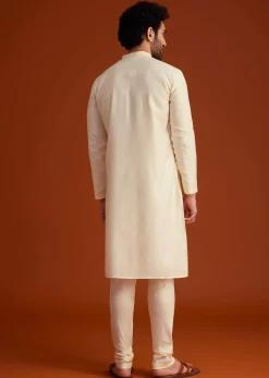 Beige Minimal Embroidered Kurta Pajama Set