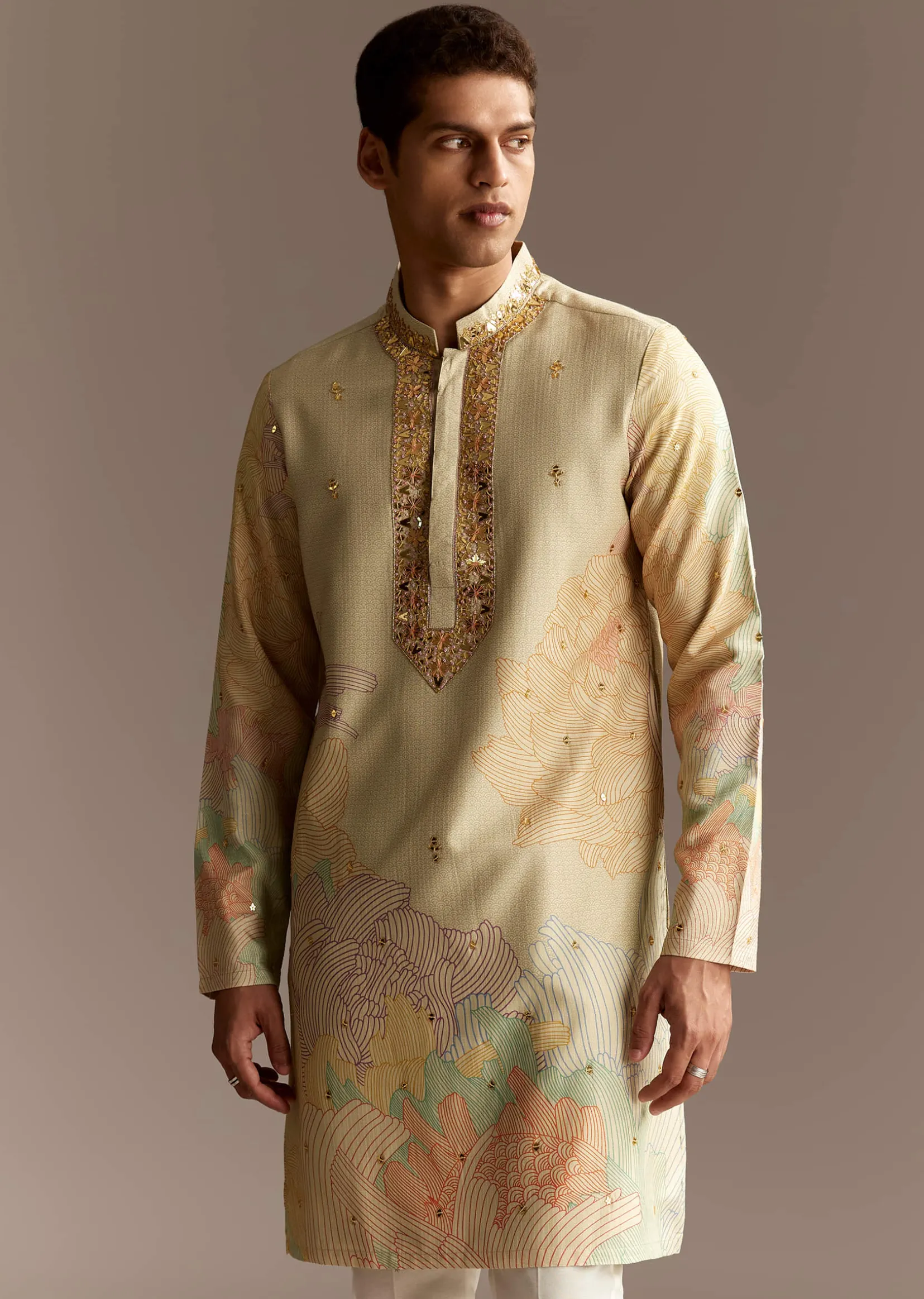 Beige Mirror Kurta Set