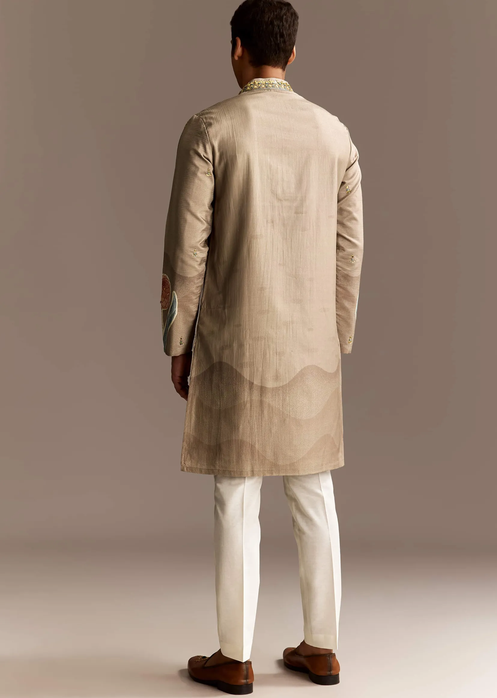 Beige Mirror Work Kurta Set