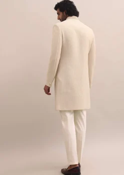Beige Moti Embroidered Sherwani For Men