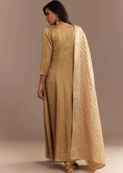 Beige Muslin Mirror Embroidered Kurta Set