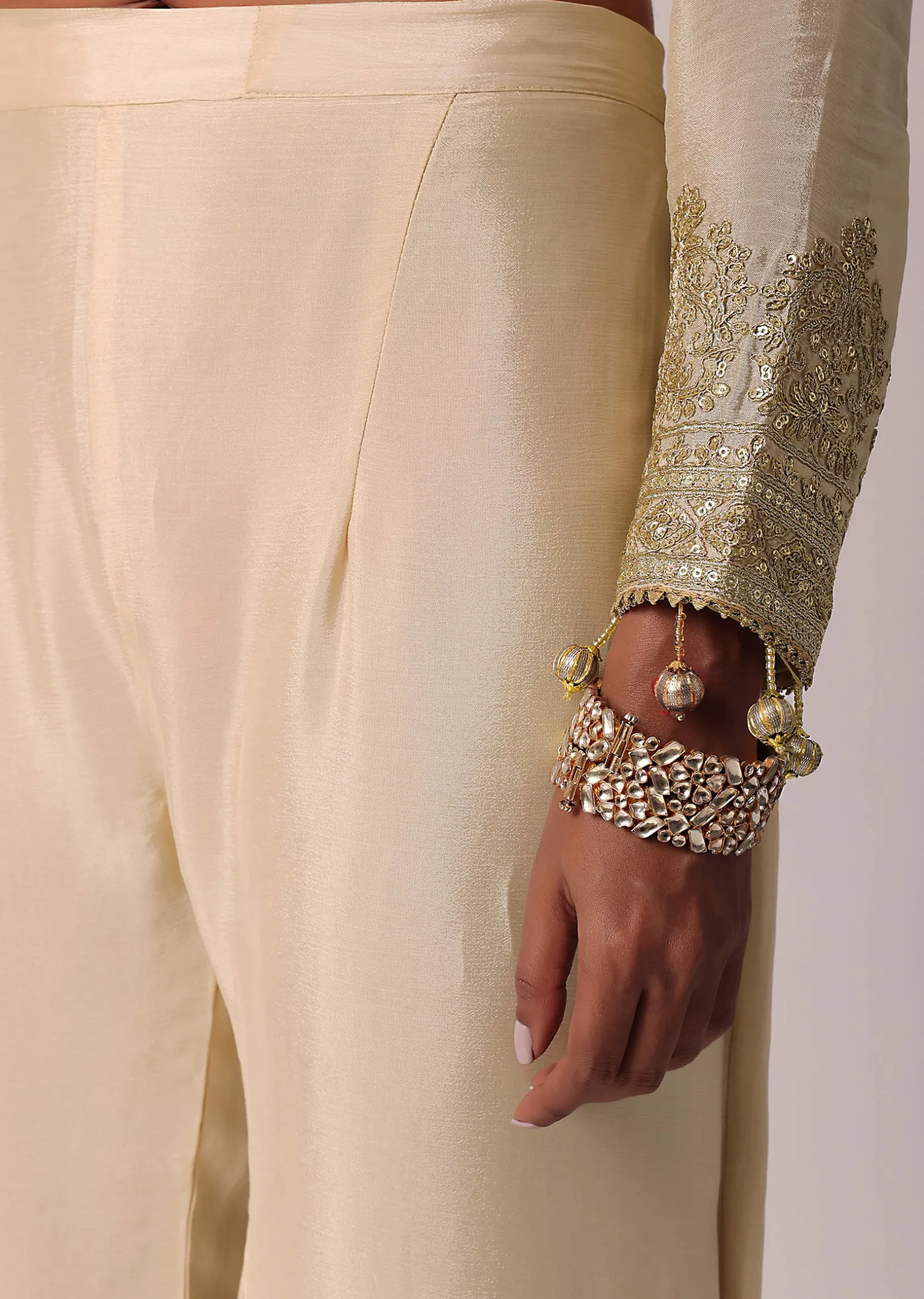 Beige Pant Set With Zardozi Work Kurta