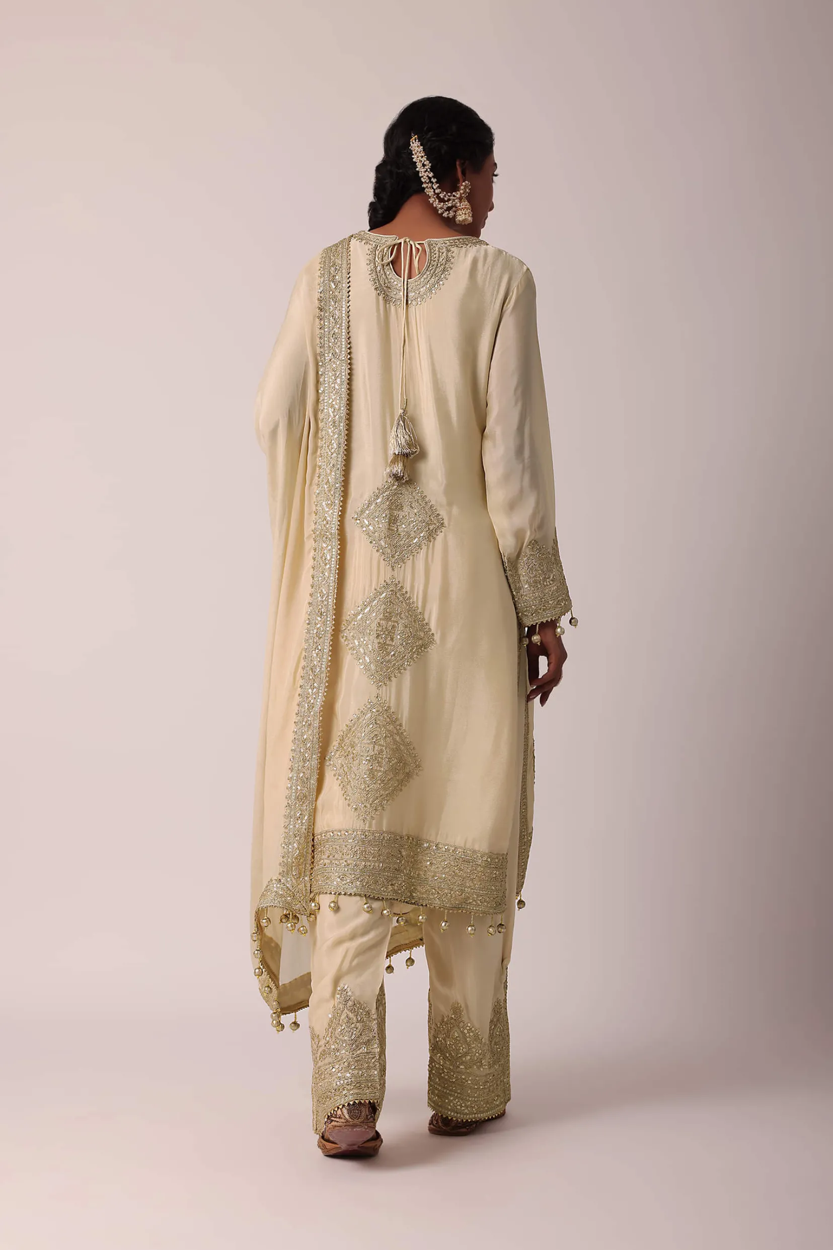 Beige Pant Set With Zardozi Work Kurta