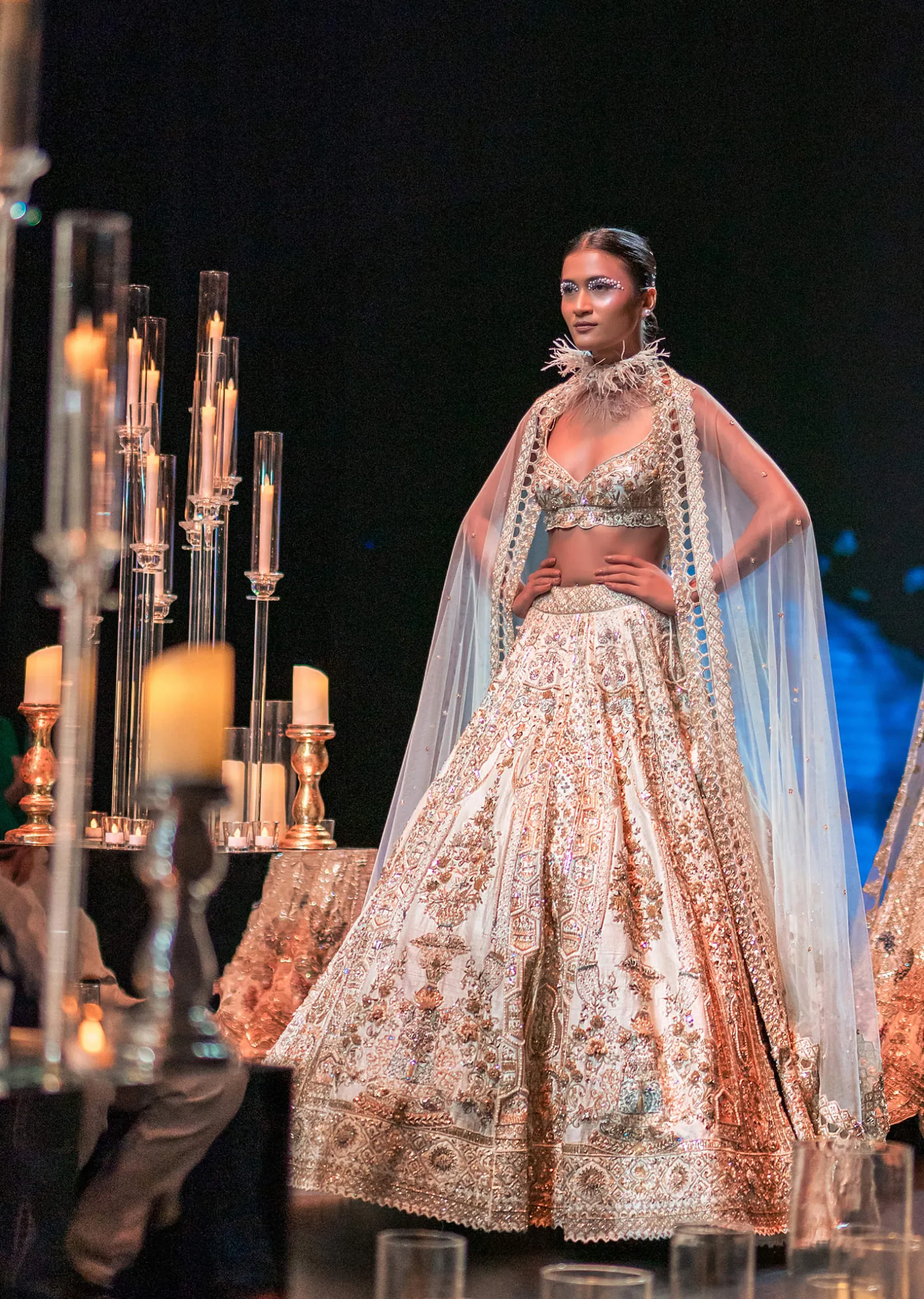Beige Raw Silk Bridal Lehenga Set With Pearl Tassels And 3D Embroidery