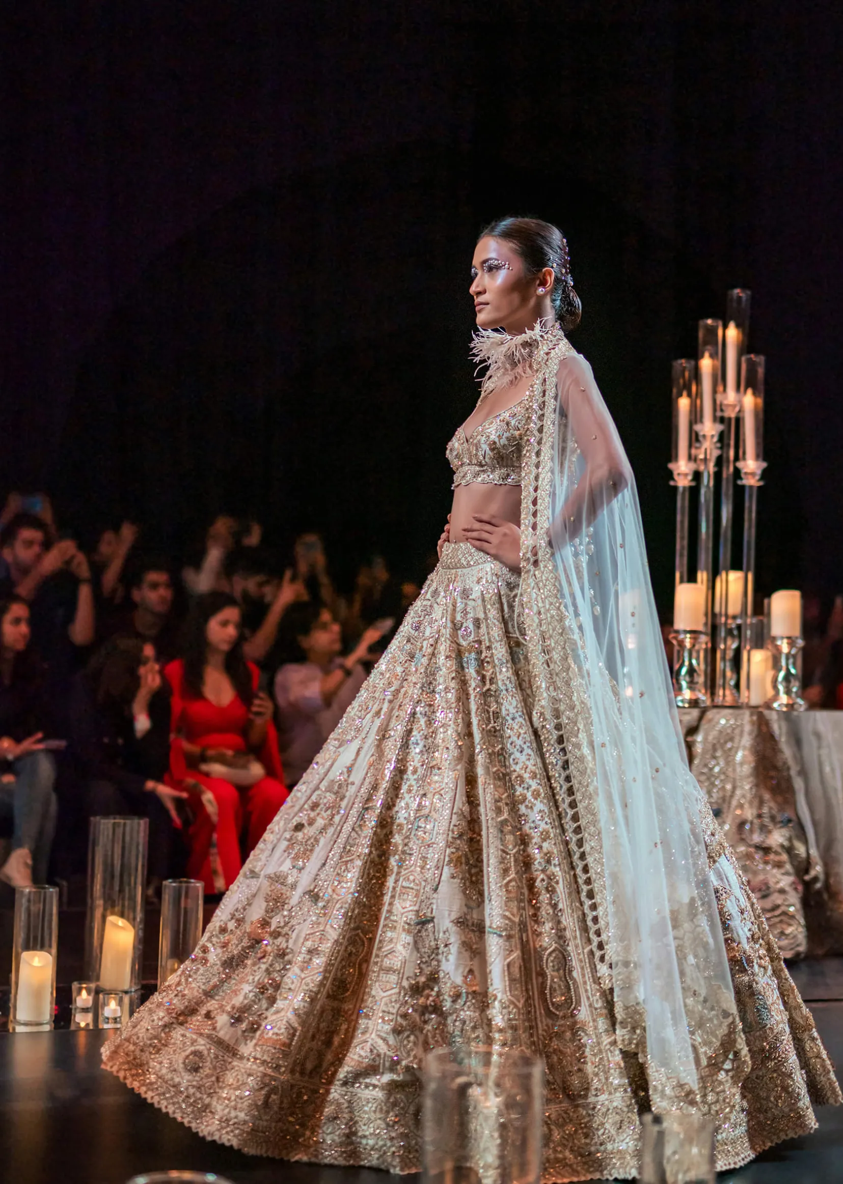 Beige Raw Silk Bridal Lehenga Set With Pearl Tassels And 3D Embroidery