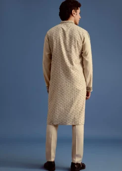 Beige Rayon Block Printed Kurta Set
