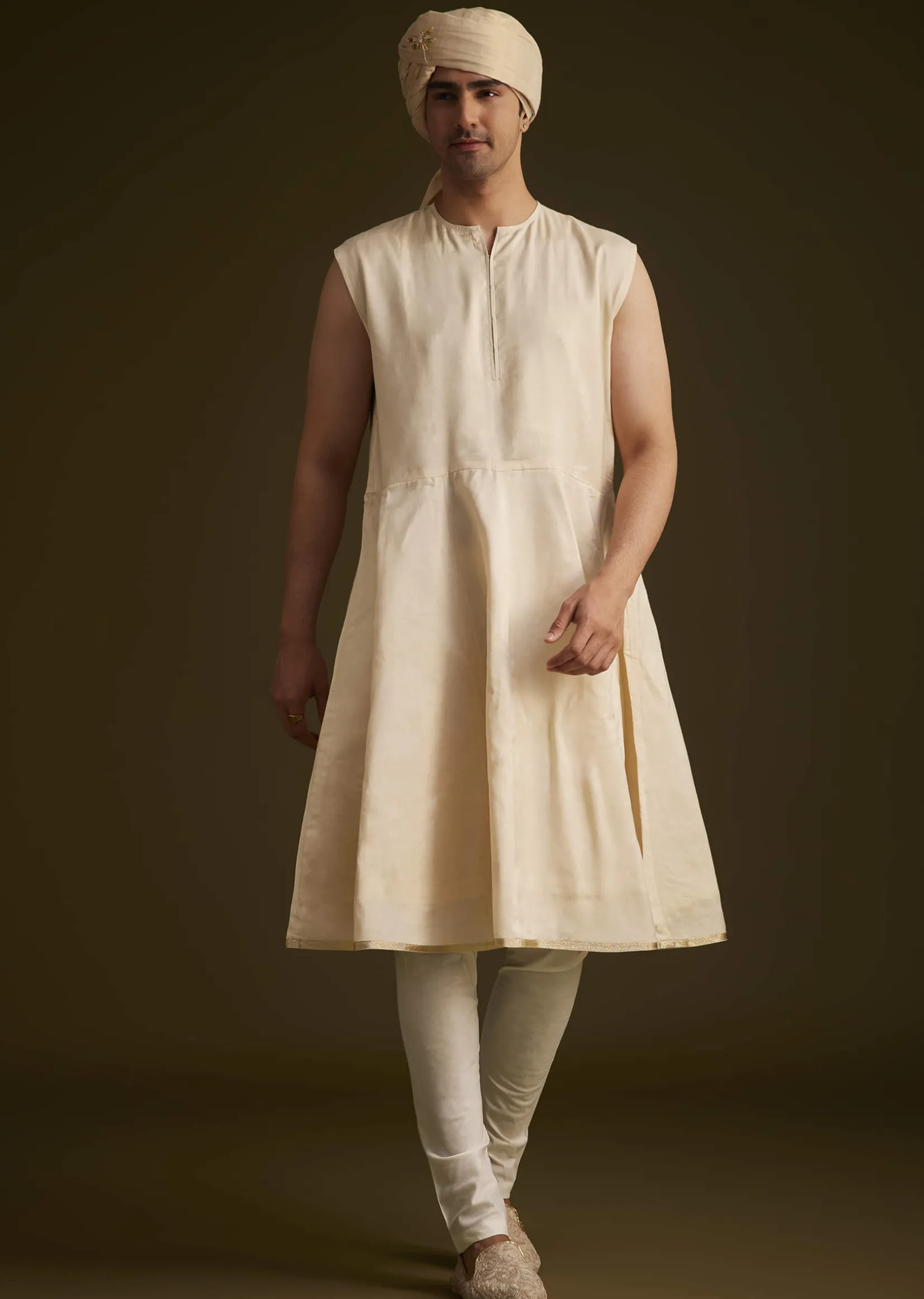 Beige Resham Embroidered Sherwani With Elegant Dupatta