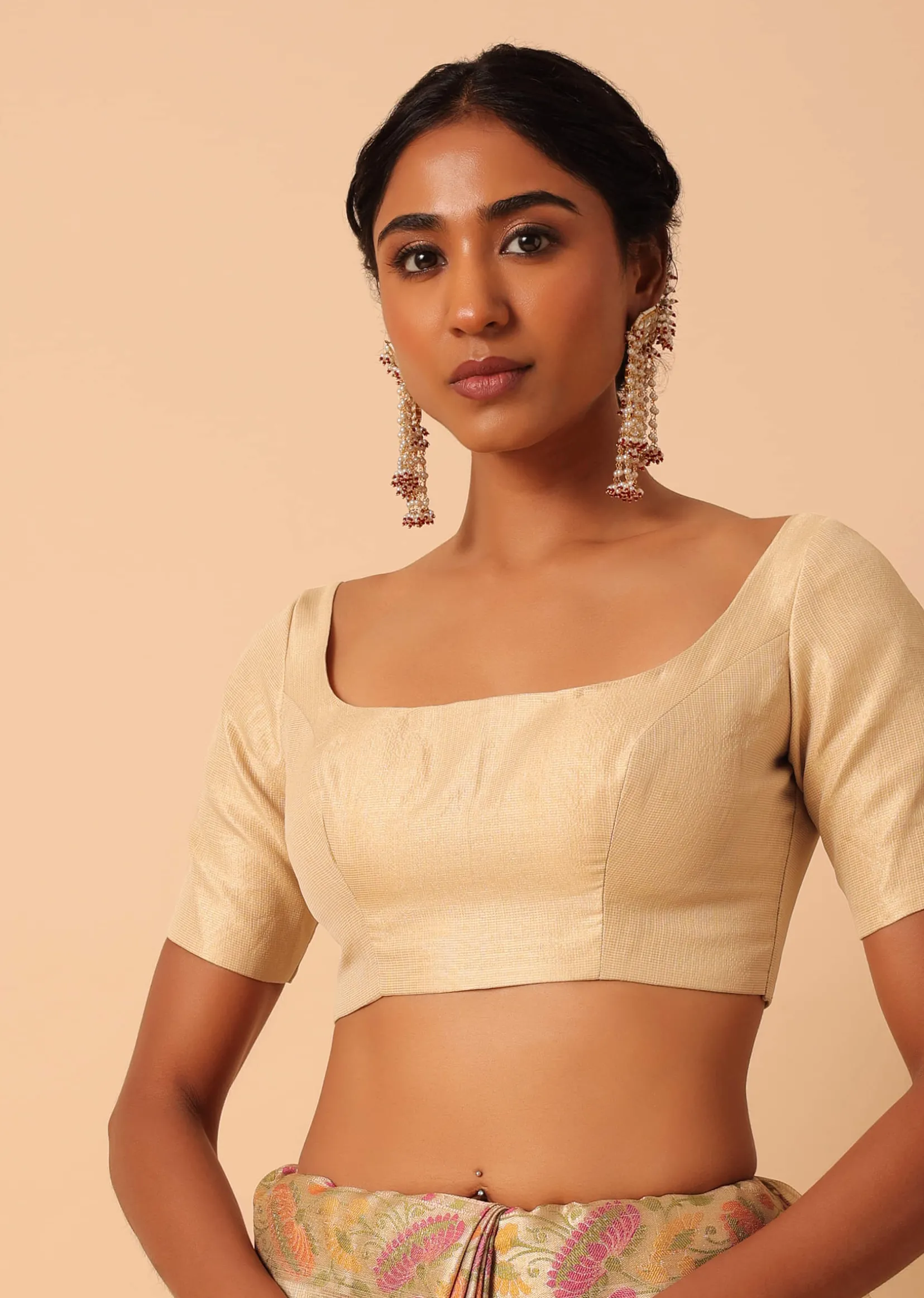 Beige Saree In Kora Silk With Floral Motif Multicolor Thread Work And Unstitched Blouse Piece