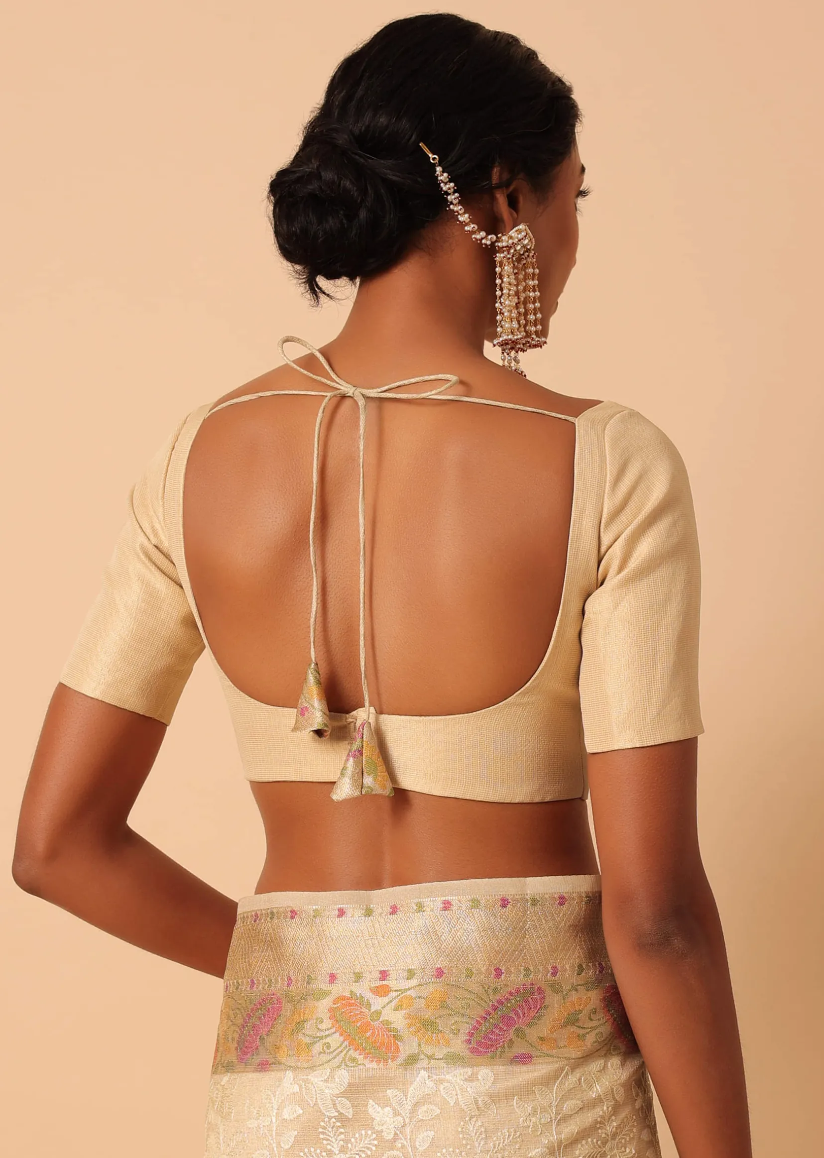 Beige Saree In Kora Silk With Floral Motif Multicolor Thread Work And Unstitched Blouse Piece