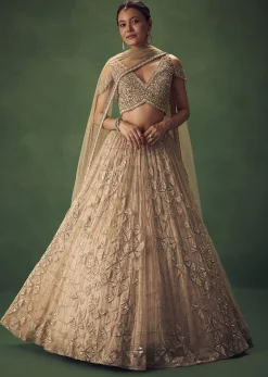 Beige Sequin Lehenga Set