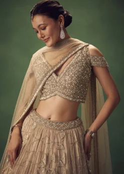 Beige Sequin Lehenga Set