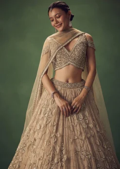 Beige Sequin Lehenga Set