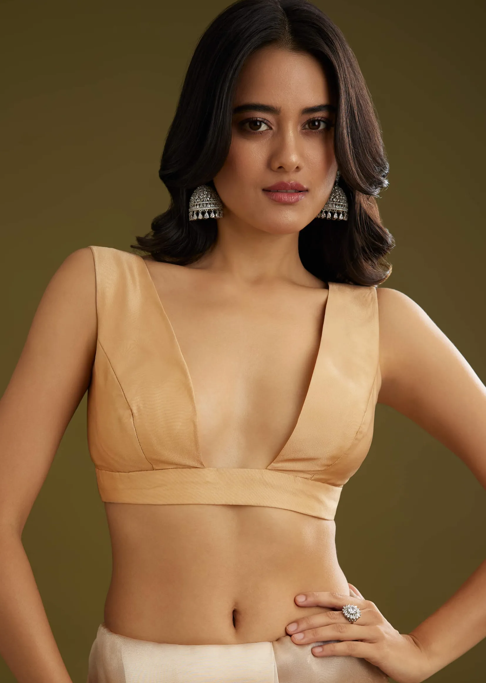 Beige Shaded Glass Tissue Saree With Stone Embellishment