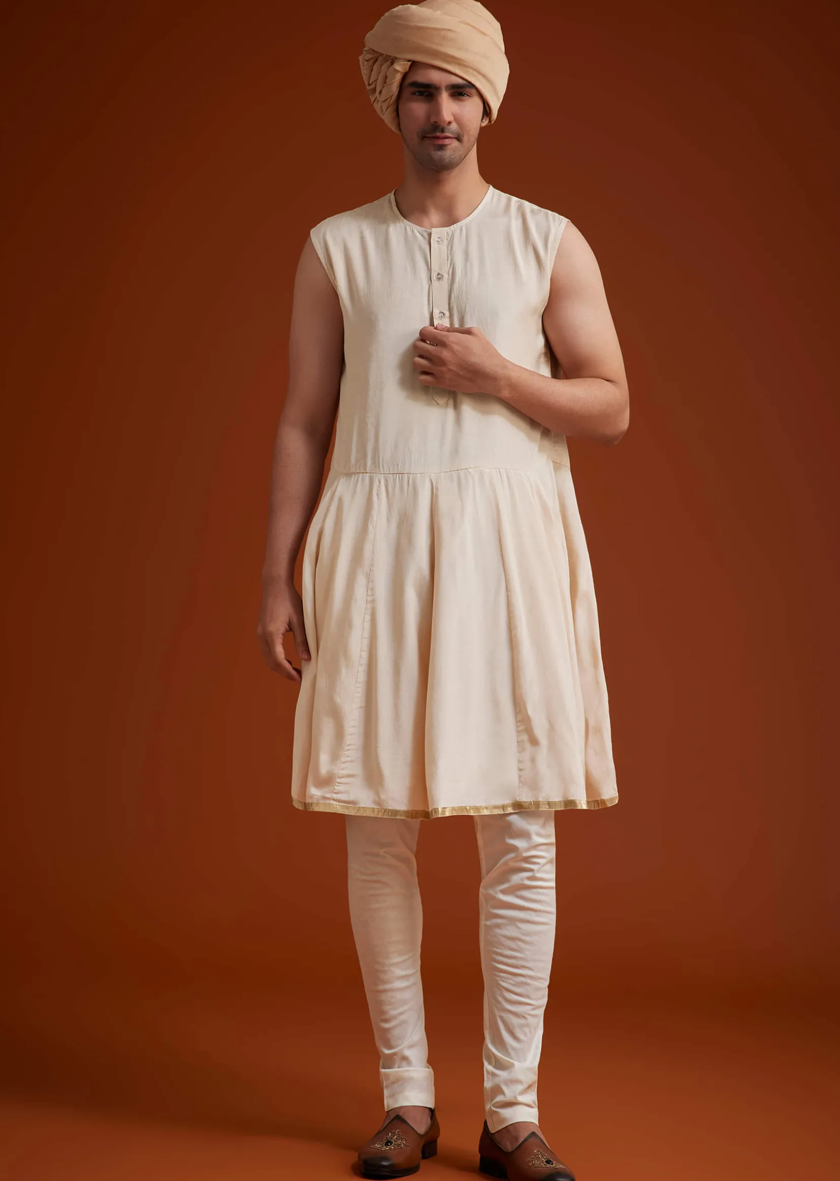 Beige Sherwani Set With Dori And Thread Work