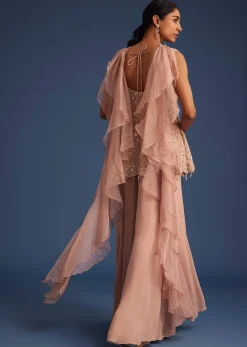 Beige Silk Kurta Set With Georgette Palazzo