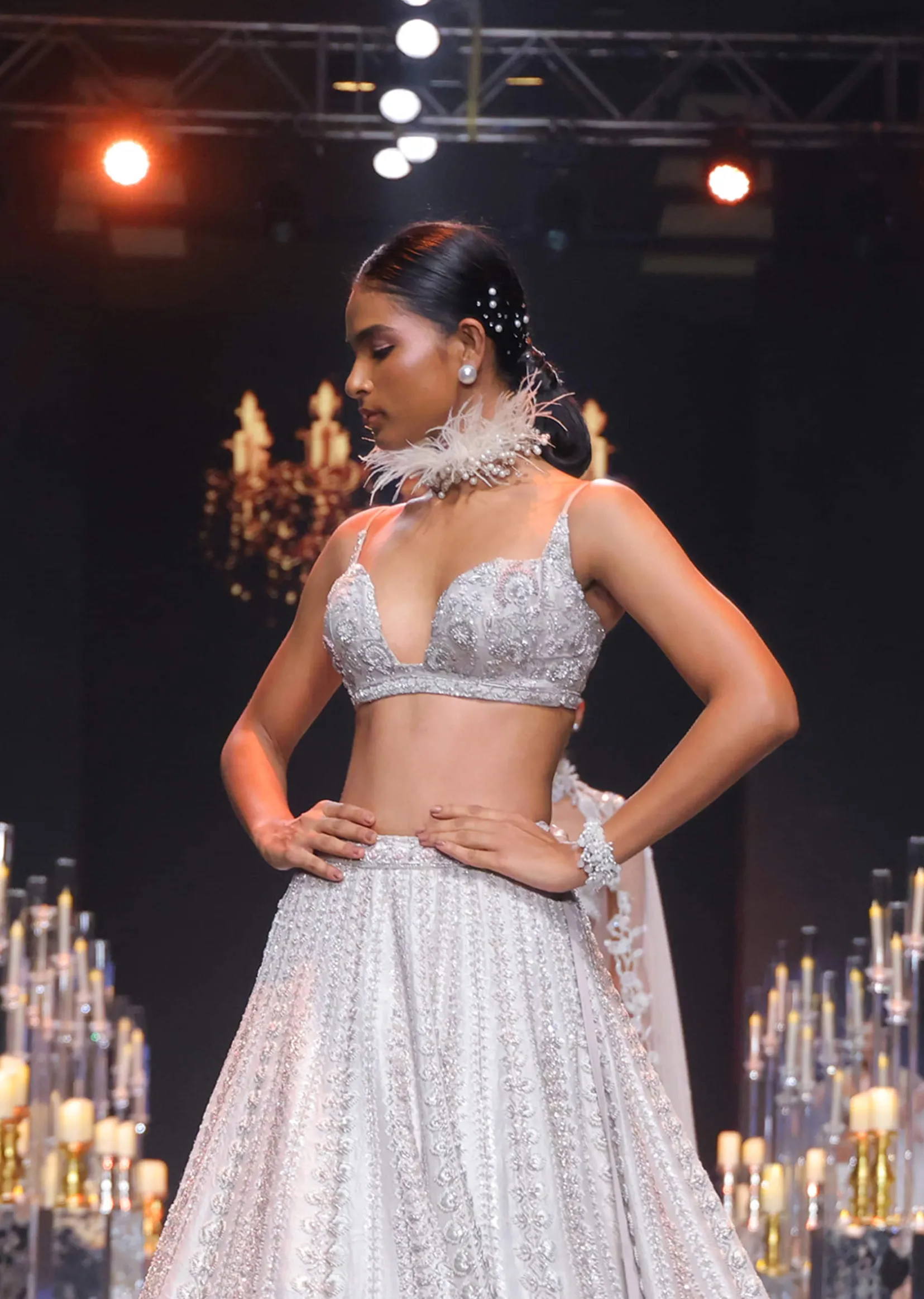Beige Silk Lehenga Set With Zardozi Work And Cutdana Embroidery