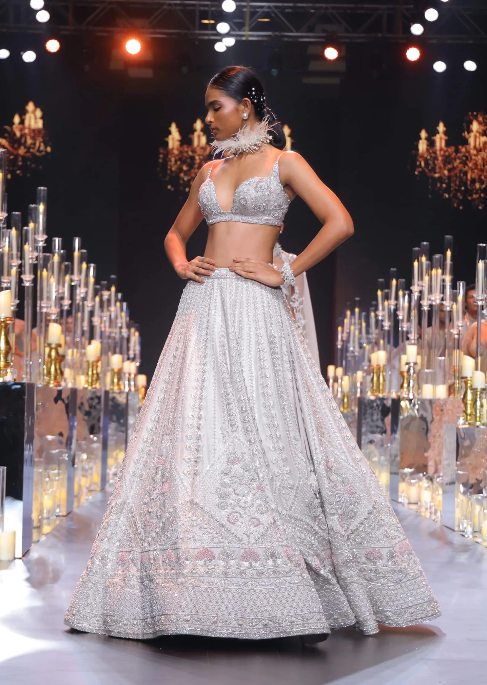 Beige Silk Lehenga Set With Zardozi Work And Cutdana Embroidery