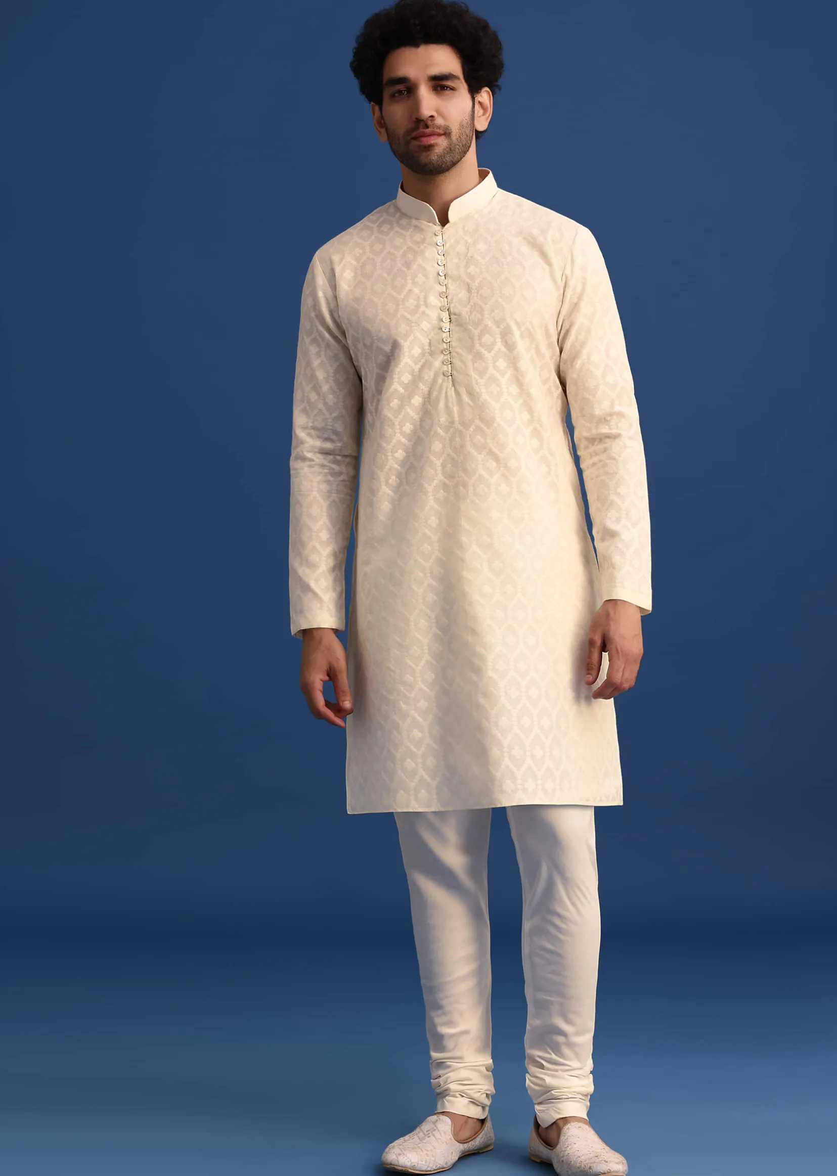 Beige Silk Sherwani And Kurta Set With Zardozi Embroidery
