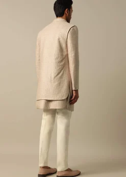 Beige Textured Indowestern Set for Grooms