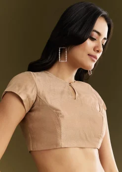Beige Tissue Saree With Floral Embroidery And Scallop Border