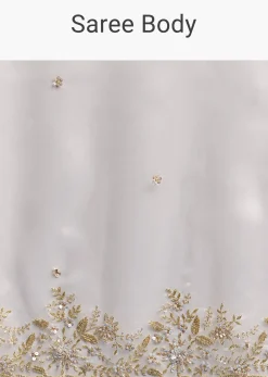 Beige Tissue Saree With Golden Floral Embroidery