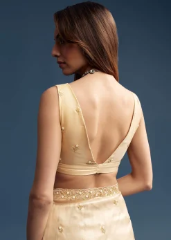 Beige Tissue Saree With Vine And Floral Embroidery