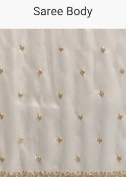 Beige Tissue Saree With Vine And Floral Embroidery