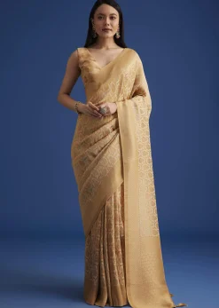 Beige Tissue Silk Saree With Woven Patterns