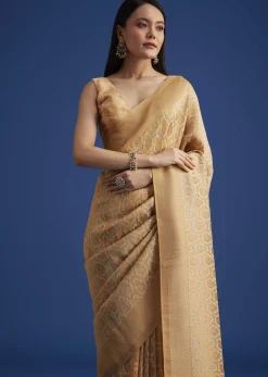 Beige Tissue Silk Saree With Woven Patterns