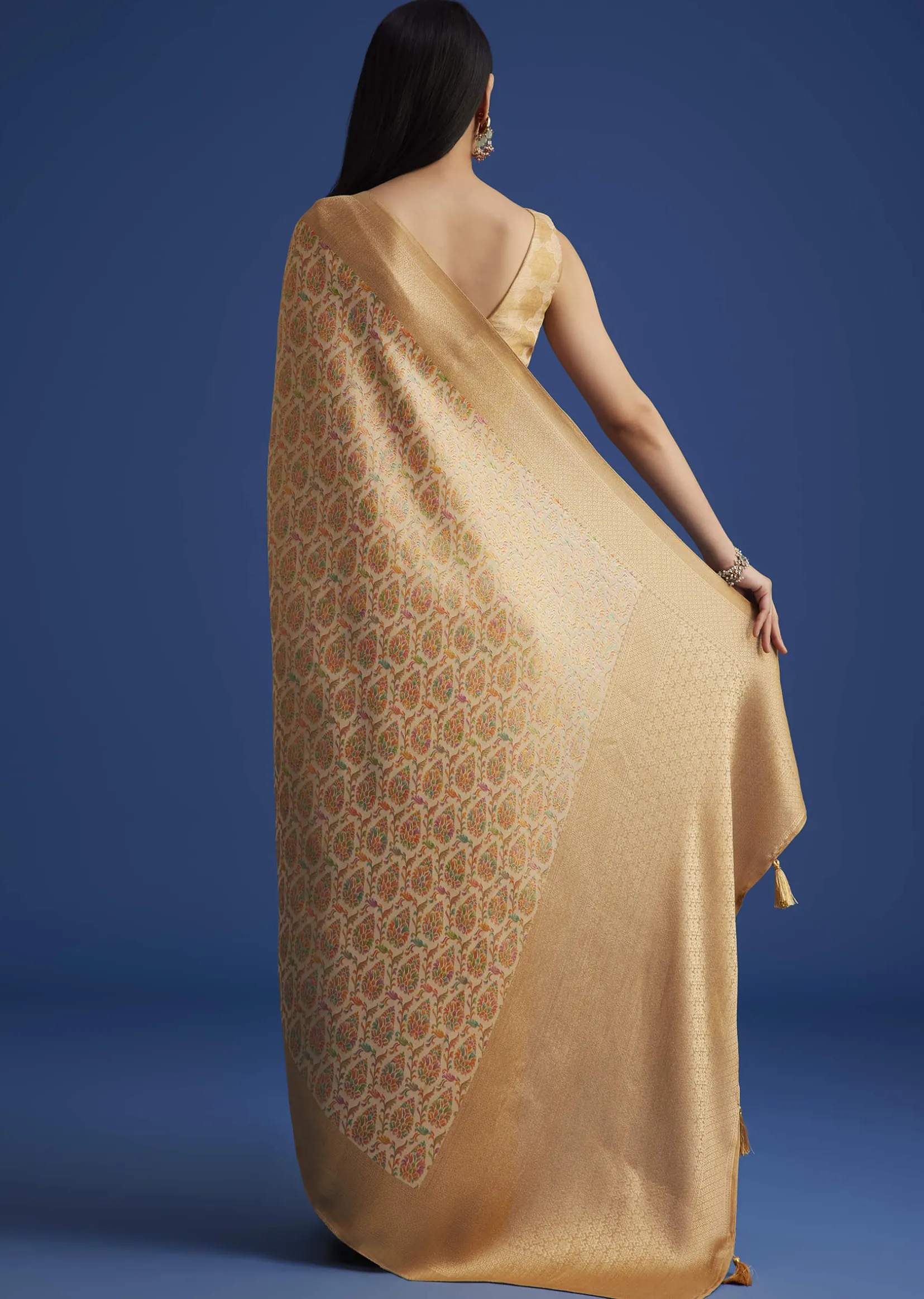 Beige Tissue Silk Saree With Woven Patterns
