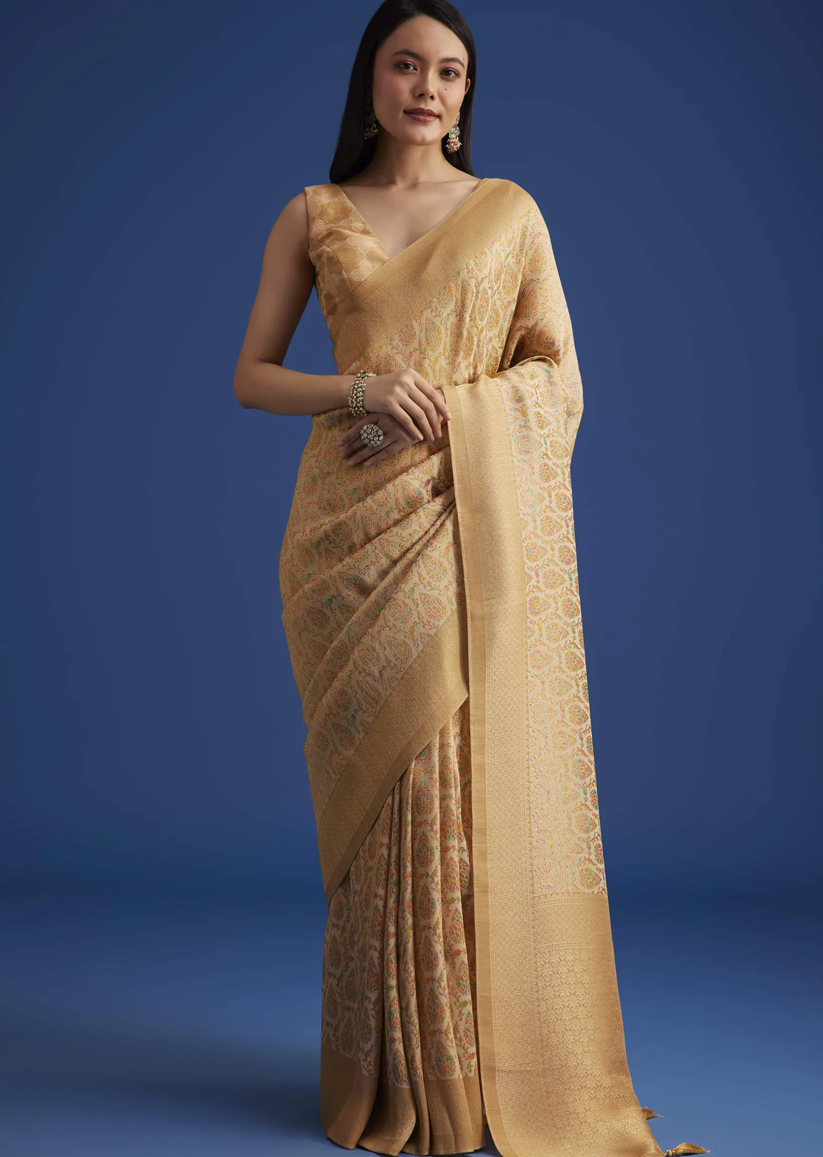 Beige Tissue Silk Saree With Woven Patterns