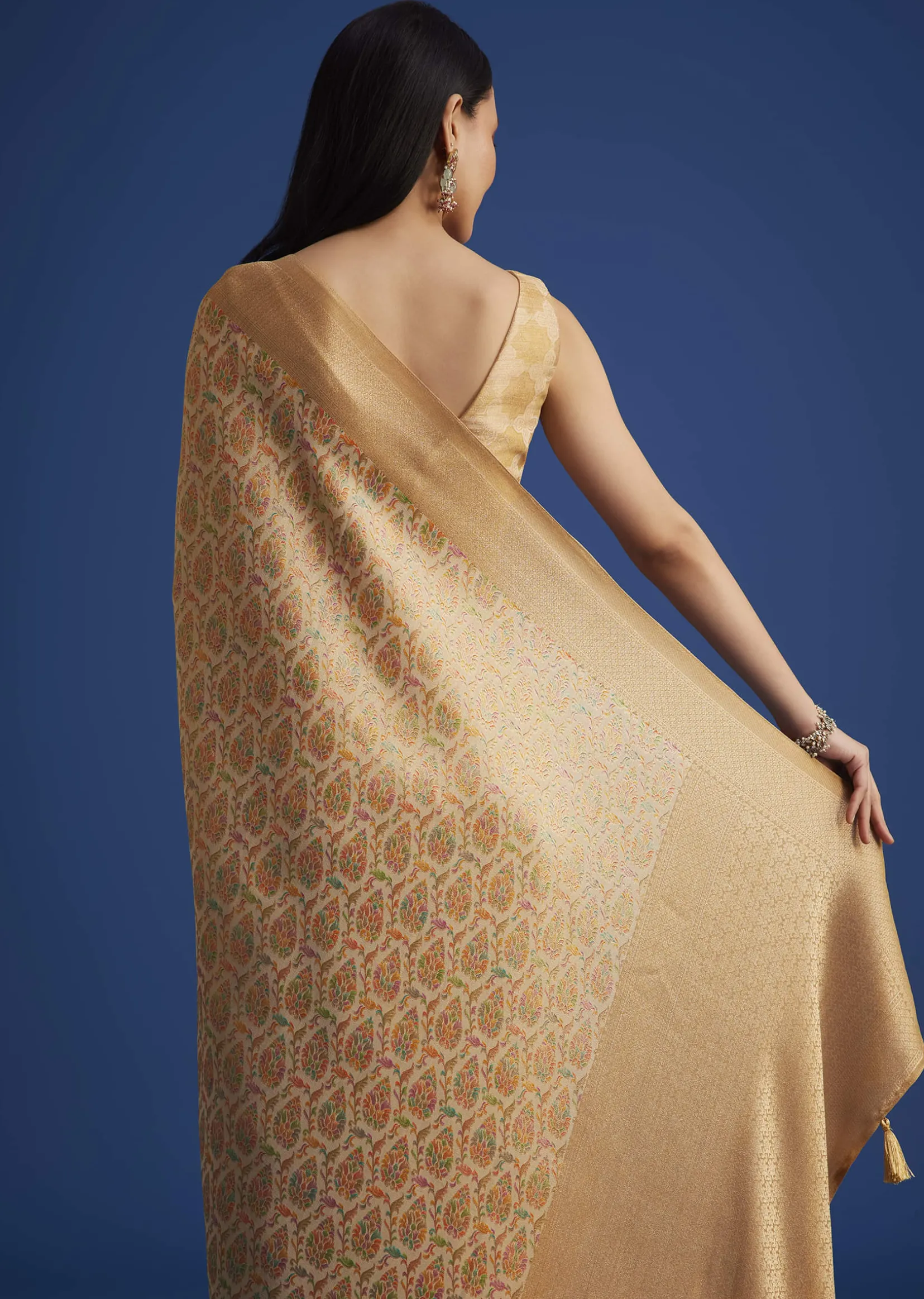 Beige Tissue Silk Saree With Woven Patterns