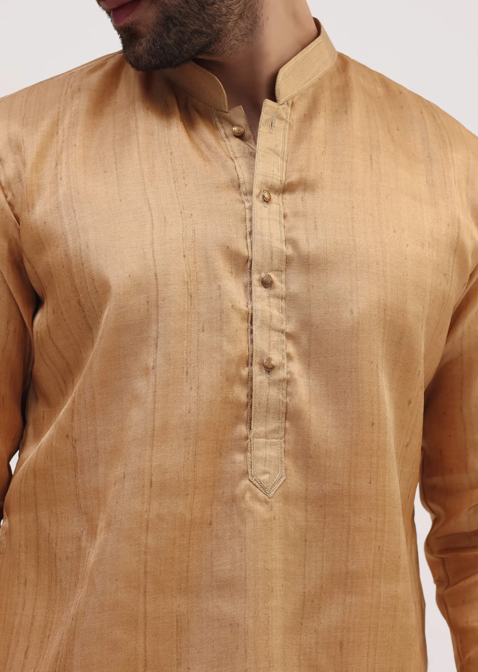 Beige Tussar Kurta Pyjama For Men