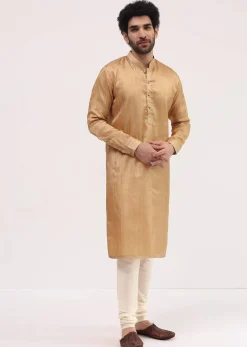 Beige Tussar Kurta Pyjama For Men