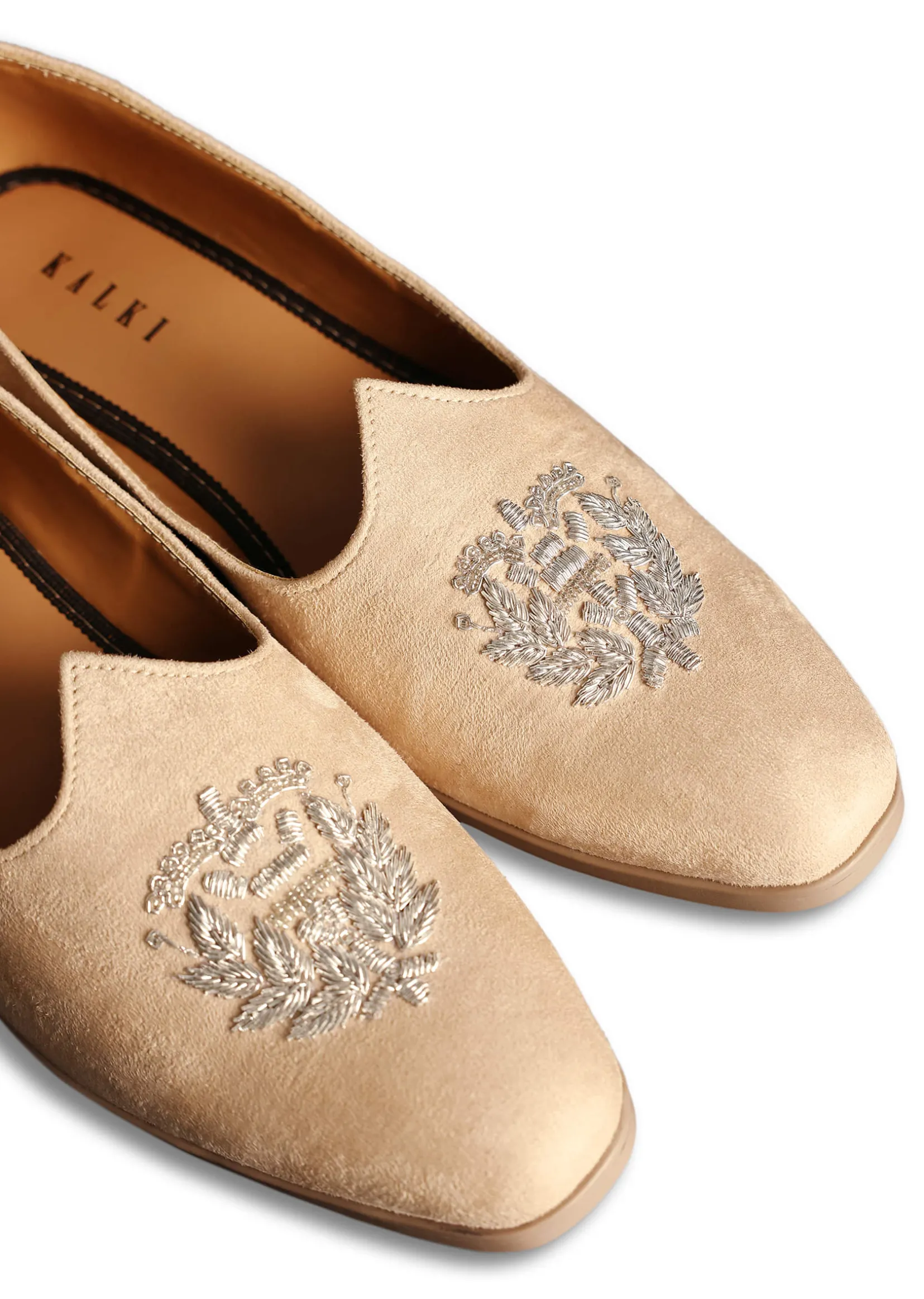 Beige Velvet Jutti With Hand Work For Men