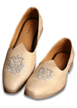 Beige Velvet Jutti With Hand Work For Men