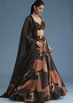 Black And Copper Lurex Glitter Lehenga Set With Fancy Choli